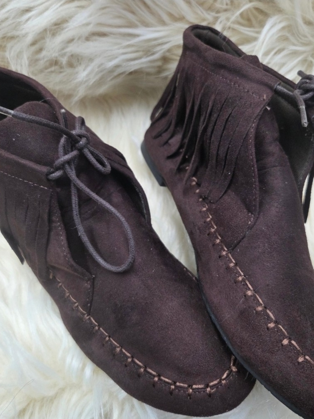 Western Boho Fringe Lace-Up Suede Ankle Boots for Men - Brown